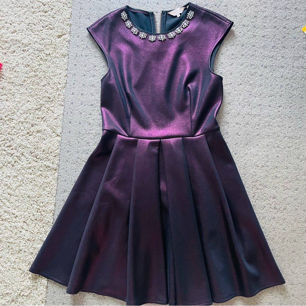 $358 Ted Baker London jewelry decorated purple dress with sheen UK3 /M like new